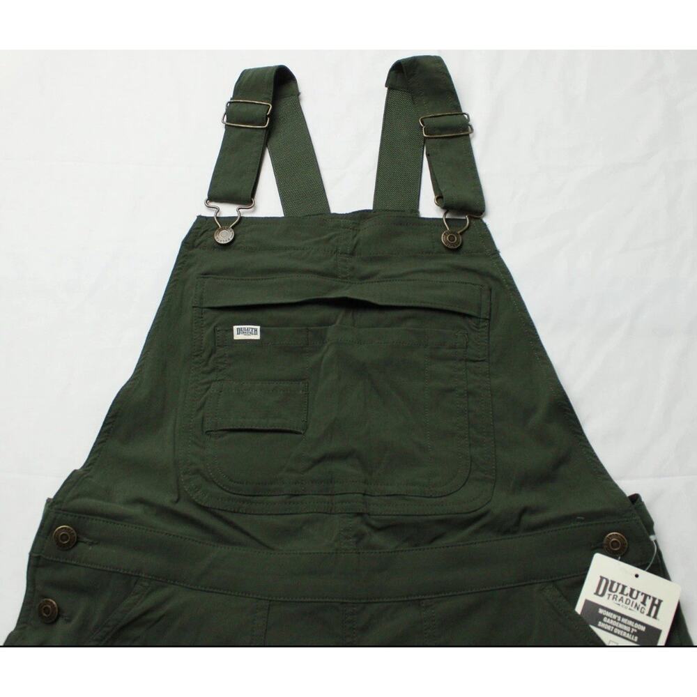 Duluth Trading Co Sz S Overalls Shortall Shorts Green Gardening Heirloom Bib NWT - Picture 5 of 8